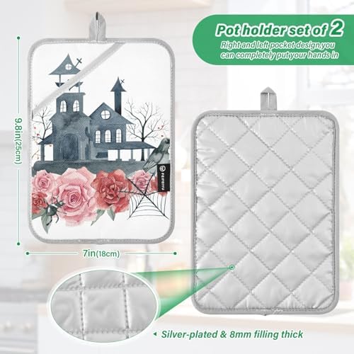 Rose Halloween Heat-Resistant Kitchen Potholders 2 Pack