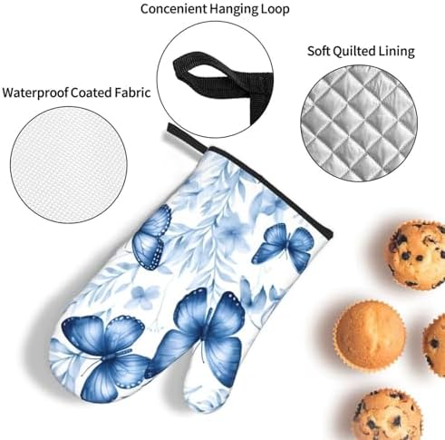 Oven Mitts Set for Grilling Baking Heat-Resistant with Hanging Loops