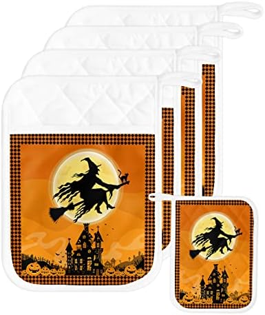 Halloween Flying Witch Pot Holders Set of 5