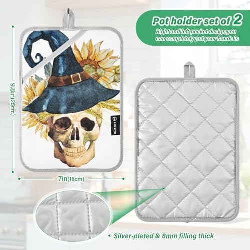 Ourvii 2pc watercolor skull oven mitts