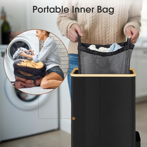 SpaceTrove Large Multi-Use Laundry Hamper with Lid Removable Bag Black