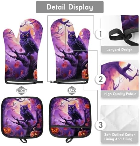 Halloween Halloween pumpkin owls oven mitts pot holders set Halloween Halloween Halloween