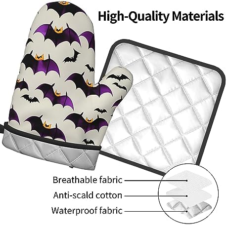 Flying Purple Bats Oven Mitts and Pot Holders - 2-Piece Heat-Resistant Set