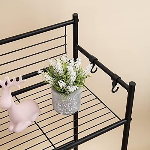 LH UNICO 3-Tier Wire Shelf Unit with 4 Hooks Black
