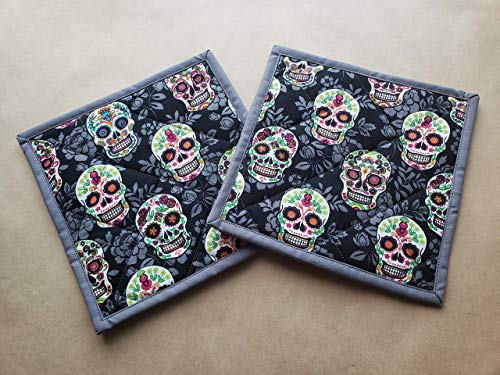 Vivid Look Da de Muertos Potholders Set 2 HalloweenGod of the Dead Gift
