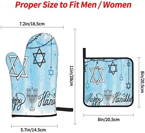 Happy Hanukkah Heat Resistant Oven Mitts and Pot Holders Set