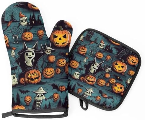 Pumpkin Ghost Halloween Oven Mitts Pot Holders Set of 2