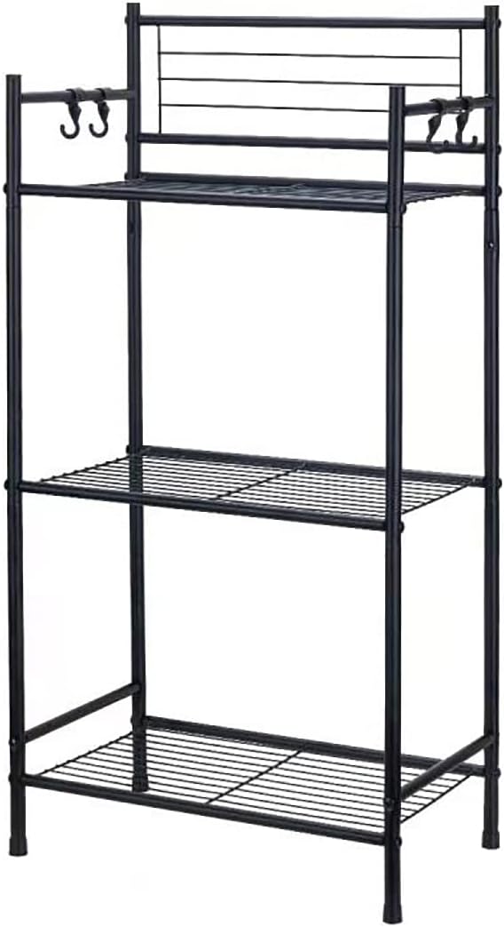 LH UNICO 3-Tier Wire Shelf Unit with 4 Hooks Black
