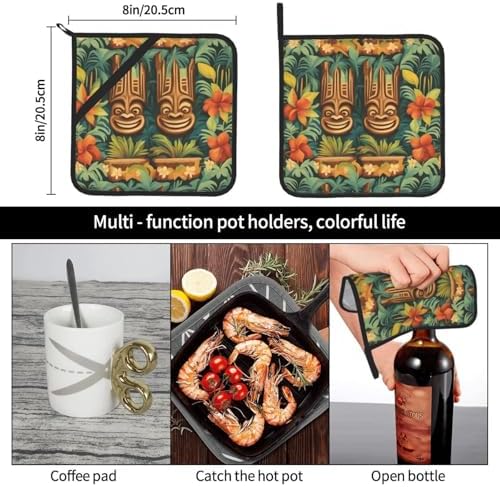 Aloha Tiki 2-Piece Heat-Resistant Potholders BBQ for Cooking Grilling