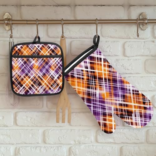 Halloween Lattice Halloween Oven Mitts Set of 2 Heat Resistant Kitchen Gloves