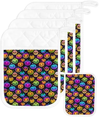 Halloween Rainbow Pumpkins Pot Holder Set of 5 Heat-Resistant Kitchen Pots Paddle