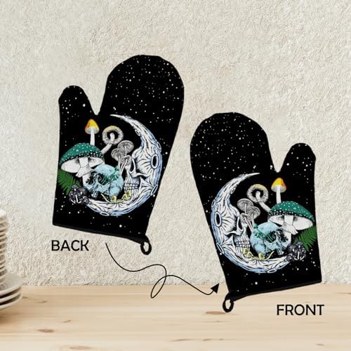 Mingnei Goth Skull Mushroom Oven Mitts Pot Holder Set for Kitchen Use