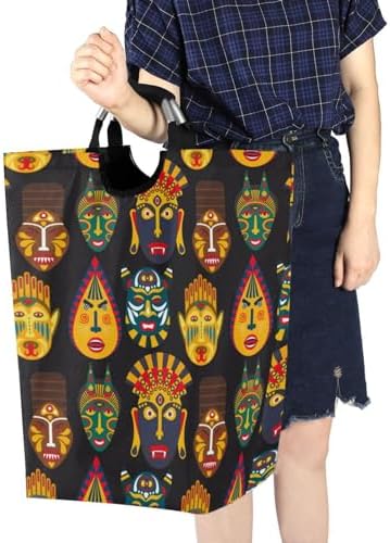 SUSIYO African Tribal Mask Collapsible Laundry Basket
