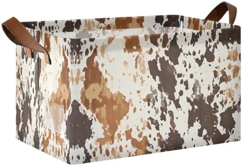 Collapsible Cow Print Storage Basket Durable Waterproof for Home Office
