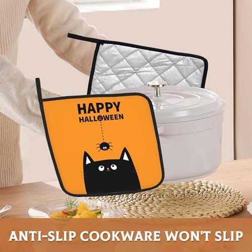HEAT-RESISTANT Halloween Potholders Set Black Cat Design for Kitchen Use