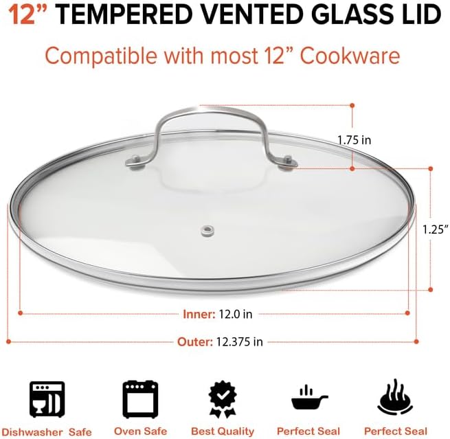 Nuwave 12 Vented Glass Lid 350F Oven Safe Dishwasher Safe