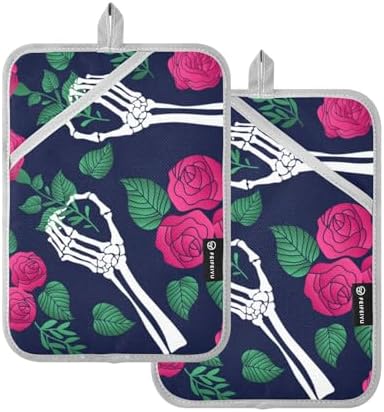 2Pcs Halloween Skull Flower Pot Holder Set with Pockets and Lanyard