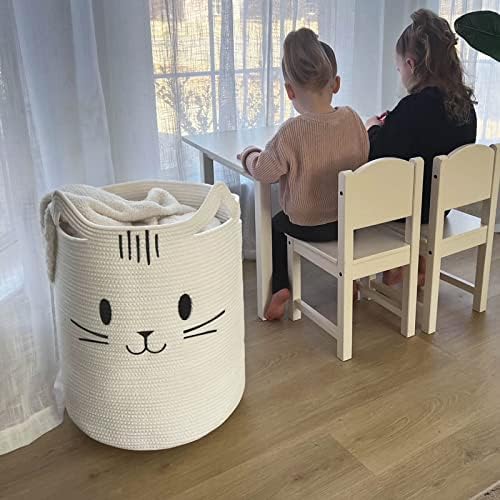Sturdy Soft Cat Face Laundry Basket for Kids Pets White 16x20