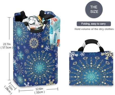 Kigai Collapsible Laundry Basket with Handles - Christmas Snowflake Design