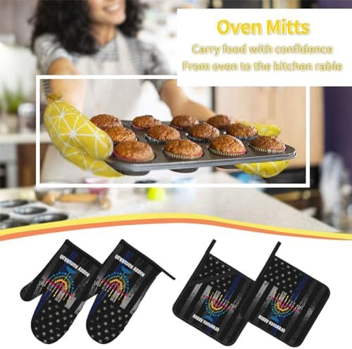 Happy Hanukkah Premium Heat-Resistant Oven Mitts Set