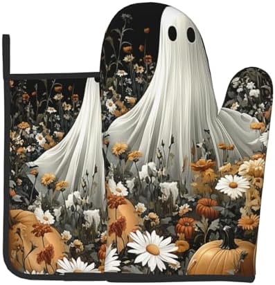 FireDeer Halloween Ghost Oven Mitts Pot Holders Set