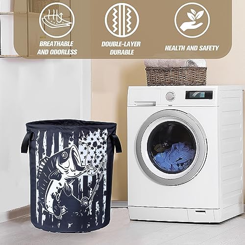 American Flag Bass Fish Laundry Basket