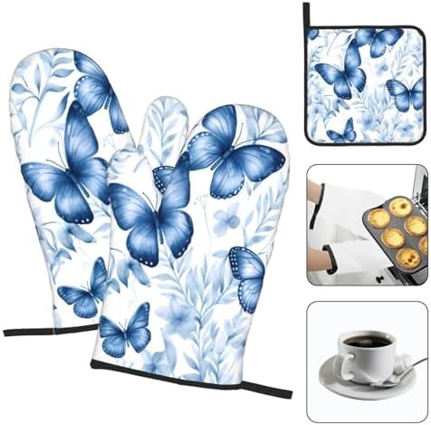 Oven Mitts Set for Grilling Baking Heat-Resistant with Hanging Loops
