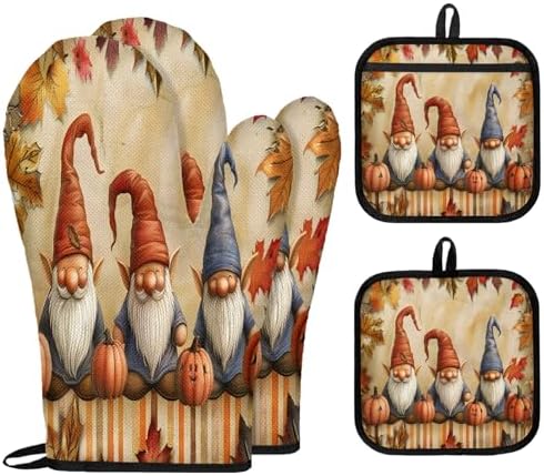 TropicalLife Fall Gnomes Halloween Oven Mitts Pot Holders Heat-Resistant Set of 4
