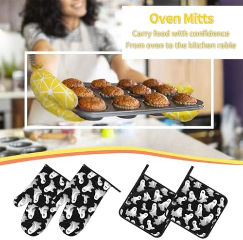 Exclusive Halloween Set 4PCS Heat Resistant Oven Mitts Potholders