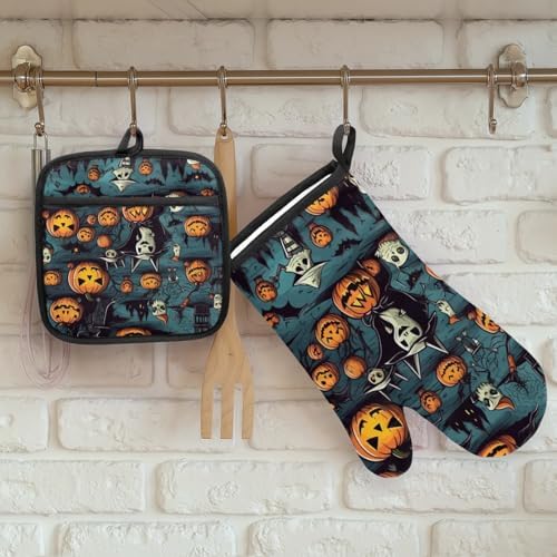 Pumpkin Ghost Halloween Oven Mitts Pot Holders Set of 2