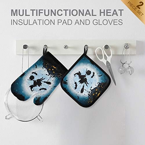 Aflyko Halloween Witch Oven Mitt Set Heat-Resistant Durable