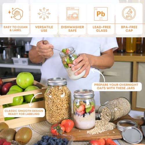 FastRack 32 oz Glass Jars with Airtight Lids - Pack of 8