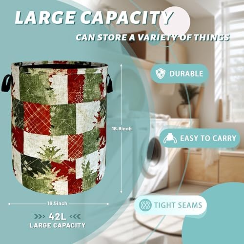 Festive Retro Christmas Tree Laundry Basket - Red Green Collectible 189x165 Inches
