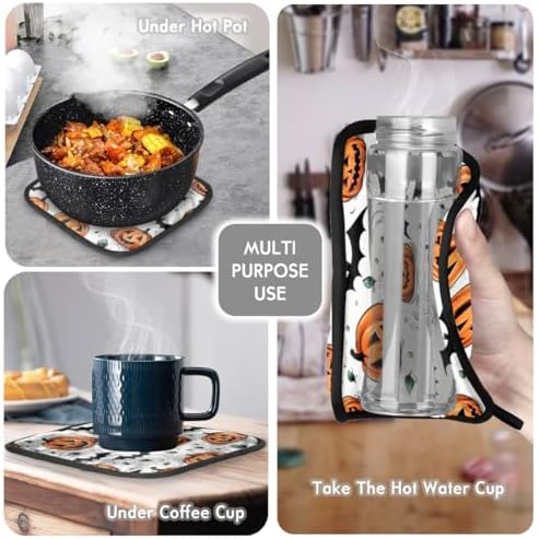 Pumpkin Halloween Bats Oven Mitts Pot Holders Set