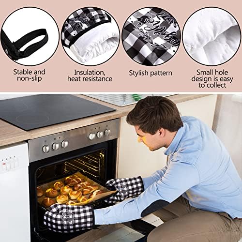 Oudain 7 Pcs Christmas Buffalo Kitchen Mitts and Pot Holders Check Plaid Set