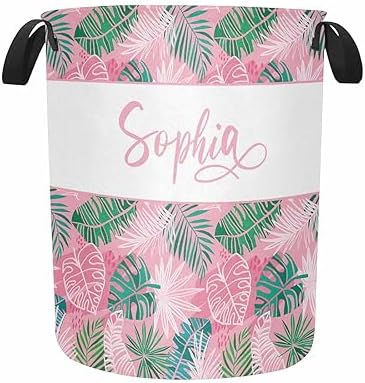Personalized Laundromat tropical leaves pink hamper for Boys Girls