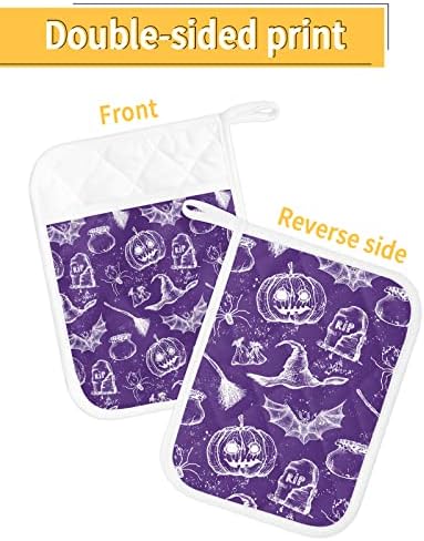 Happy Halloween Purple Potholders Set of 5 with Hanging Loops