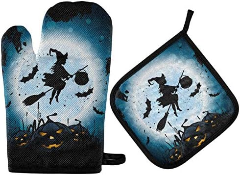 Aflyko Halloween Witch Oven Mitt Set Heat-Resistant Durable