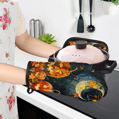 TropicalLife Halloween Pumpkin Oven Mitts and Pot Holders Set