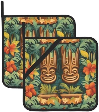 Aloha Tiki 2-Piece Heat-Resistant Potholders BBQ for Cooking Grilling