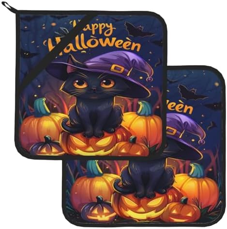 2-Piece Halloween Cat Potholders Heat-Resistant for Kitchen Clearance