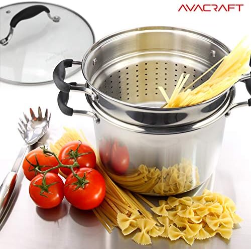 AVACRAFT 4 Piece Stainless Steel Pasta Pot Set with Strainer and Steamer Basket
