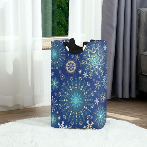 Kigai Collapsible Laundry Basket with Handles - Christmas Snowflake Design