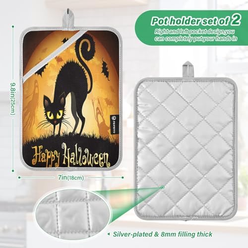 Trick or Treat Halloween instincts with a Black Cat Pot Holder Set
