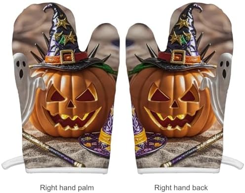 Oven Mitts and Potholders Set - Heat-Resistant Halloween Witch Hat BBQ Cooking Gloves