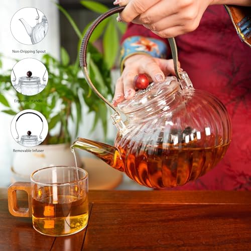 WlasssCompact Glass Teapot with Removable Infuser Durable Safe for Home Kitchen