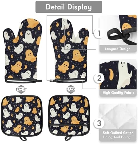 Aglebo Abstract Halloween Ghost Oven Mitts and Pot Holders Set of 2