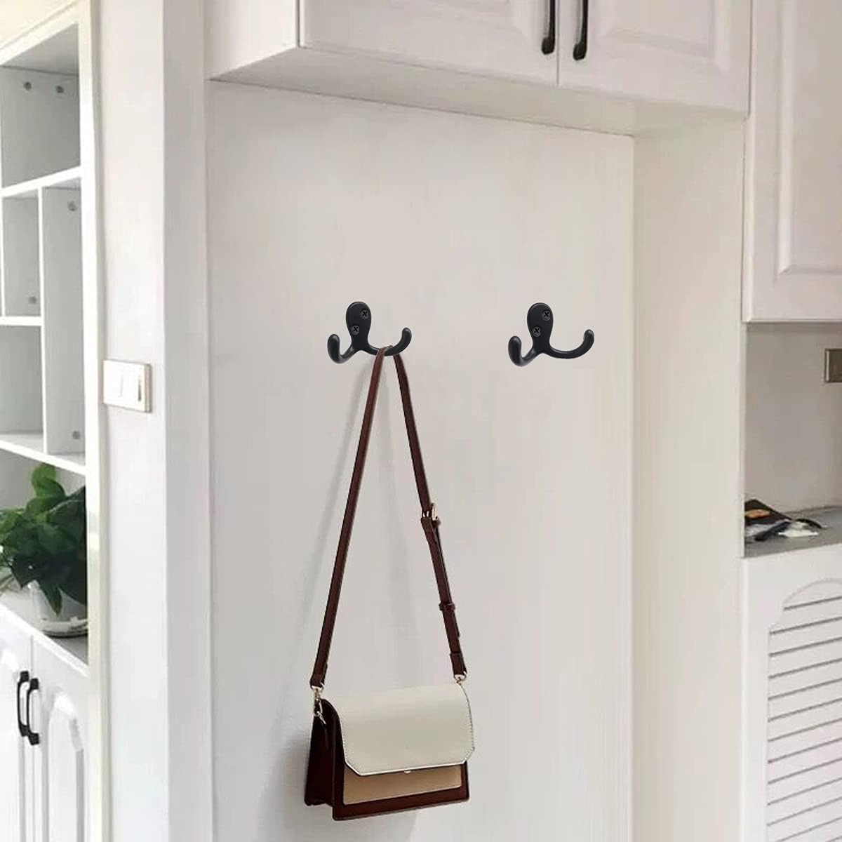 MsBongHeavy Duty Dual Coat Hooks Set for Key Hat Umbrella Black