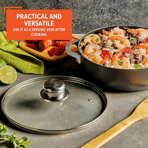 IMUSA 32Qt Nonstick Charcoal Caldero with Glass Lid