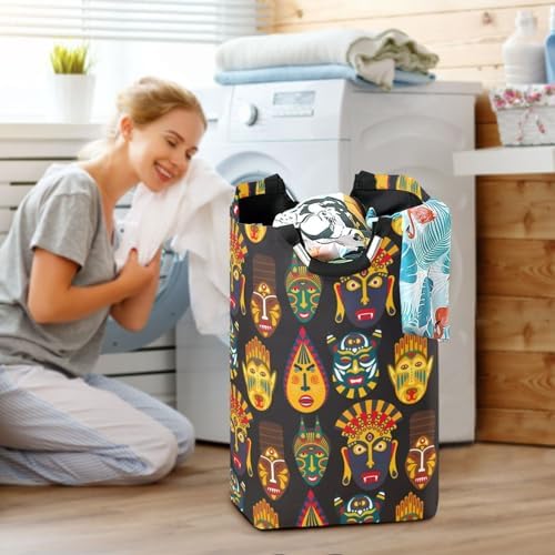 SUSIYO African Tribal Mask Collapsible Laundry Basket